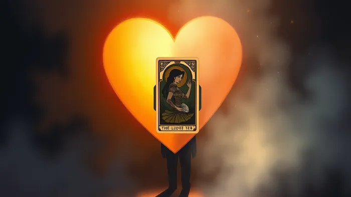 Символическое изображение сердца на перекрестке двух путей: назад к знакомой тени и вперед в неизвестное сияние. Рядом карта Таро Влюбленные.