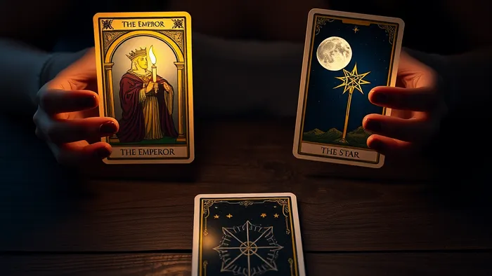 Символическое изображение выбора между знакомым теплом старого и таинственным светом нового с помощью карт Таро