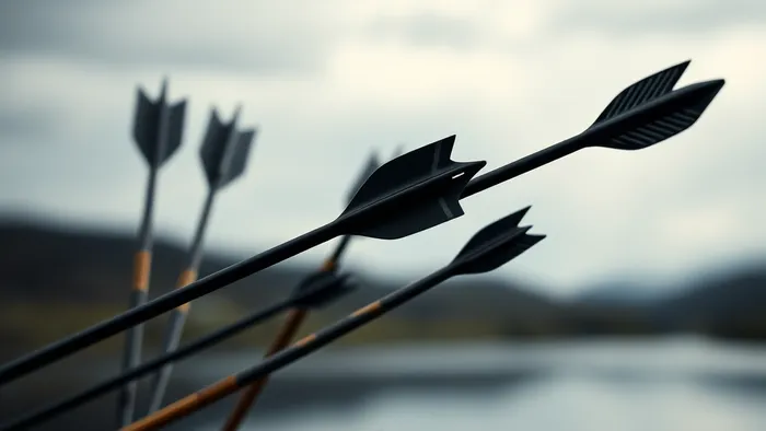 Восемь летящих стрел или жезлов на фоне пейзажа — символ Восьмерки Жезлов Таро и её предостережения о неконтролируемой скорости.