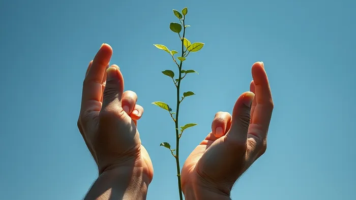 Символическое изображение выбора между восстановлением старого и посадкой нового: две пары рук и разбитая ваза vs. росток в земле.