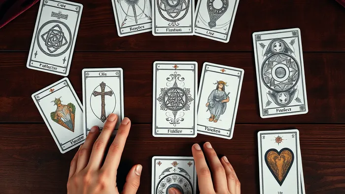 Различные схемы раскладов карт Таро на темно-синем бархате: Кельтский крест, три карты и расклад на отношения