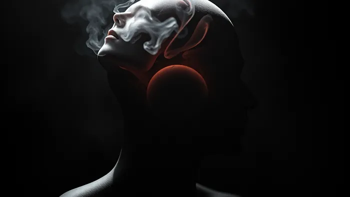 Символическое изображение психосоматической связи: внутренний критик (карта Император) и проблемы желудка (огненные всполохи) внутри силуэта человека. Карта Императрица символизирует исцеление.