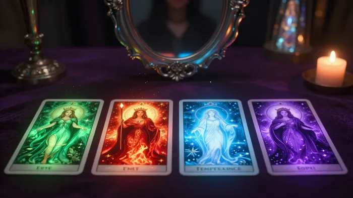 Иллюстрация к статье: Анима в зеркале Таро: Как распознать четыре лика внутренней женщины