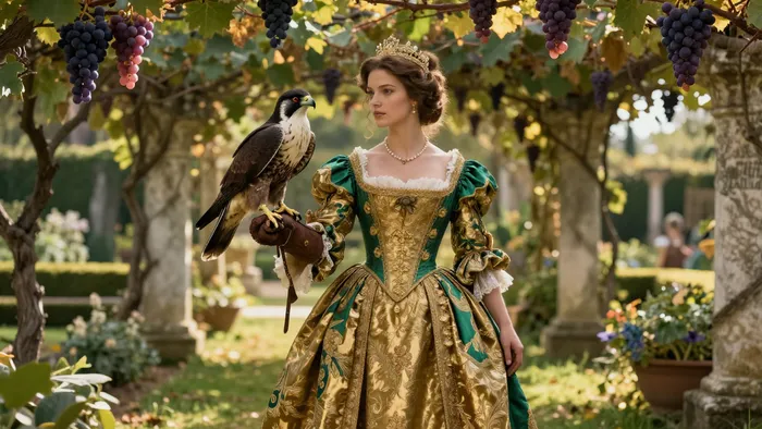 Иллюстрация к статье: Девятка Пентаклей: Как приручить сокола личной силы и войти в сад изобилия