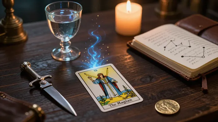 Иллюстрация к статье: Дневник таролога: Как Аркан Маг учит нас управлять реальностью через чтение поля