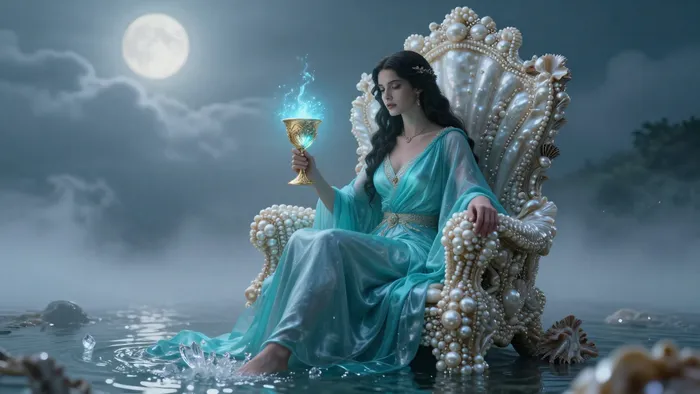 Иллюстрация к статье: Королева Кубков в раскладах на здоровье: Психосоматика, жидкости и тайные сигналы тела