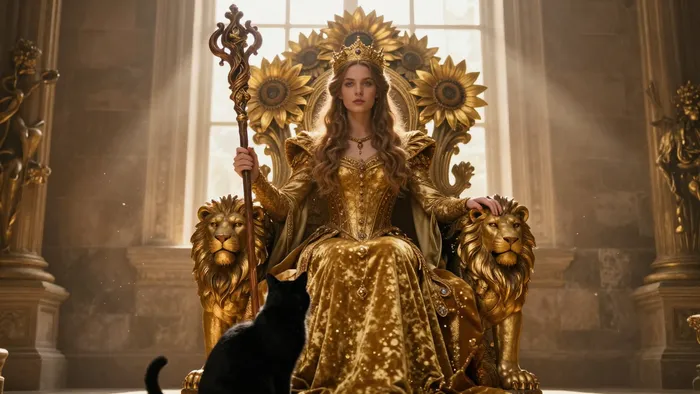 Иллюстрация к статье: Королева Жезлов как Карта Дня: Практика Пробуждения Внутреннего Огня