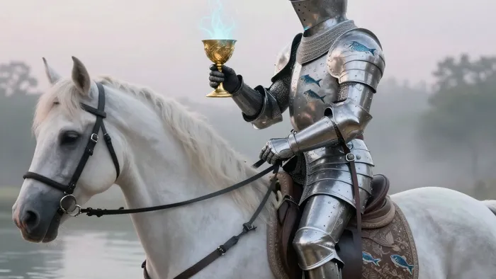 Иллюстрация к статье: Медитация на Рыцаря Кубков: Как войти в поток искренности и услышать шепот интуиции