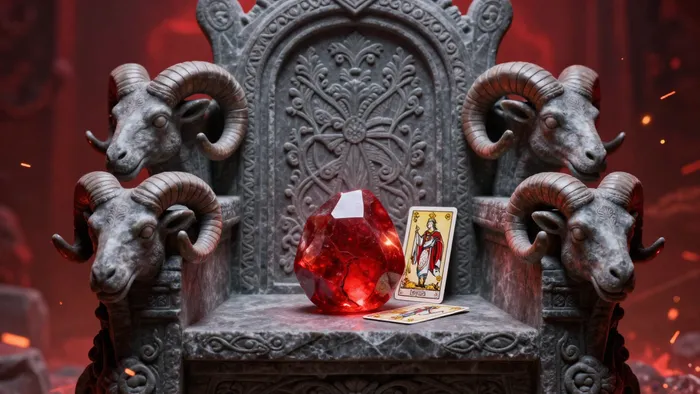 Иллюстрация к статье: Огонь под контролем: как энергия Овна, аркан Император и камни-талисманы создают фундамент успеха