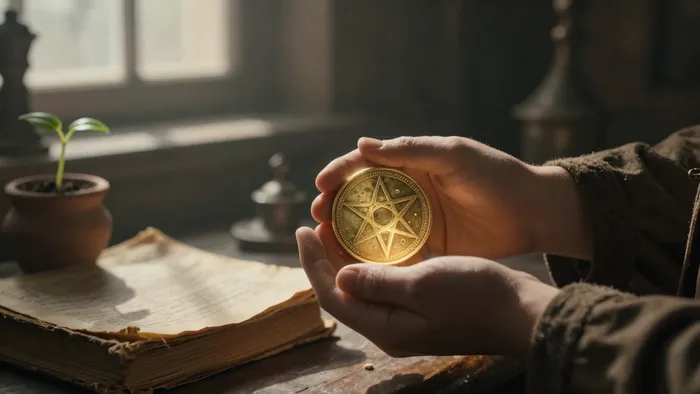 Иллюстрация к статье: Паж Пентаклей как карта дня: практика заземления и магия малых дел