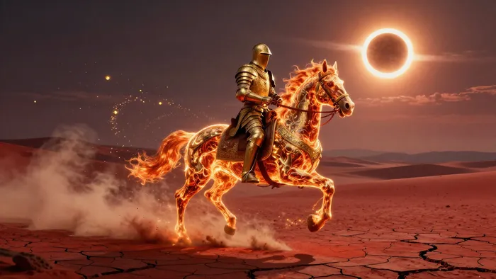 Иллюстрация к статье: Пламя в Движении: Медитация на Рыцаря Жезлов и Искусство Внутреннего Порыва