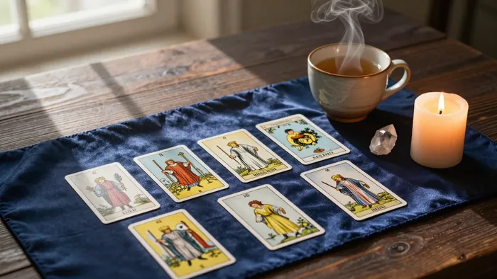 Иллюстрация к статье: Практика расклада на неделю: как приручить хаос семи дней и услышать голос интуиции