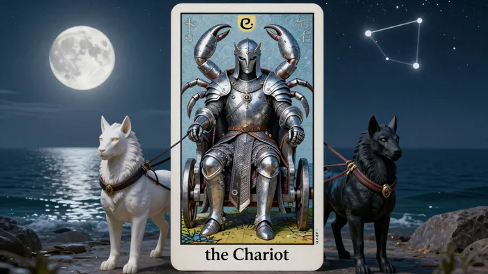 Иллюстрация к статье: Рак и Колесница: Почему самый чувствительный знак зодиака управляет самым динамичным Арканом Таро