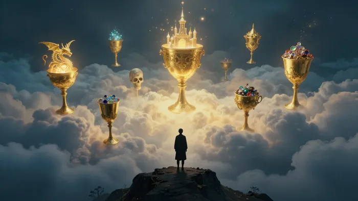 Иллюстрация к статье: Семерка Кубков: Лабиринт иллюзий и искусство выбирать реальность