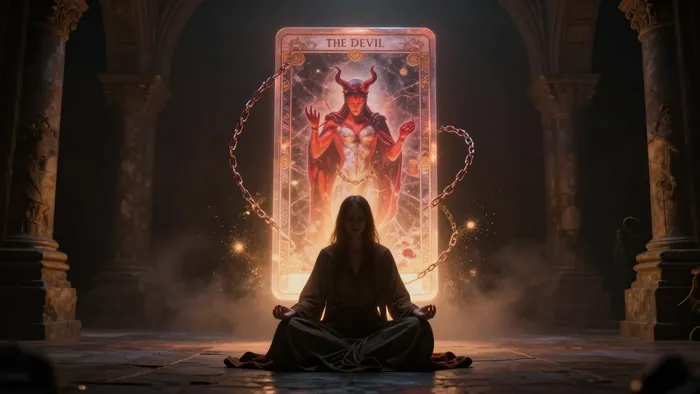 Иллюстрация к статье: Тень и сила: как медитация на аркан Дьявол возвращает контроль над жизнью