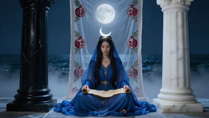 Иллюстрация к статье: Терапевтическая сказка Жрица: Как архетип Таро исцеляет через тишину и Тень