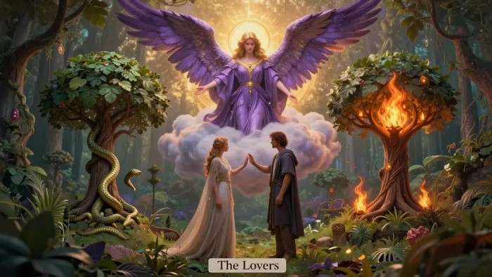 Иллюстрация к статье: Влюбленные в Таро: Смысл, Архетип и Самый Важный Выбор в Жизни